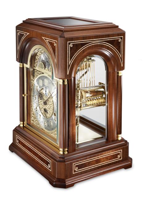 Kieninger quality walnut desk clock with Mozart bel canto on 9 bells chime 1705-22-01