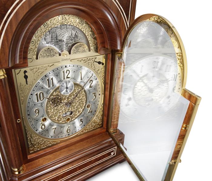 Kieninger quality walnut desk clock with Mozart bel canto on 9 bells chime 1705-22-01