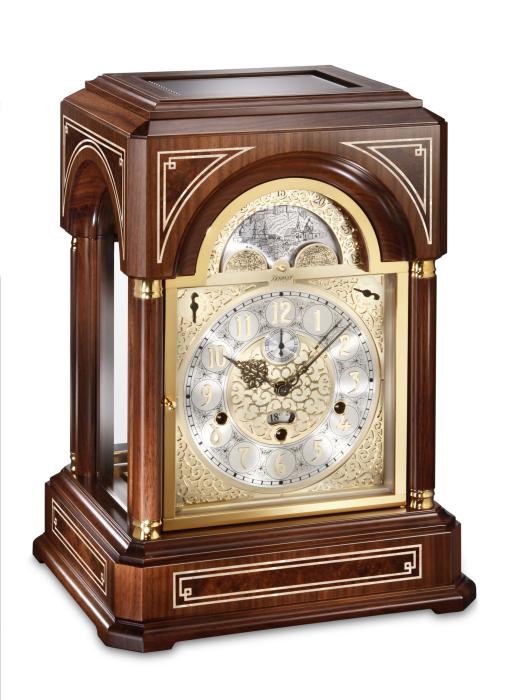 Kieninger quality walnut desk clock with Mozart bel canto on 9 bells chime 1705-22-01